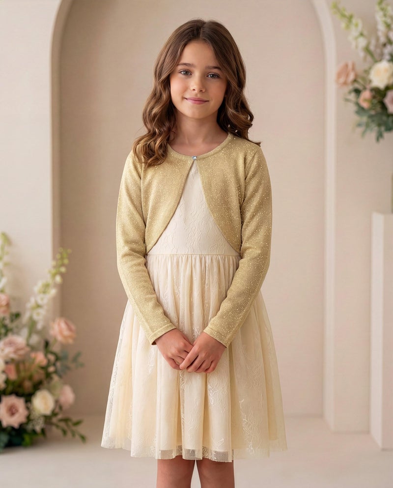 BOLEROSE Girls Long Sleeve Sparkle Cardigan Childrens Kids Bolero Shrug (Gold, 7-8 YRS) - Image 2